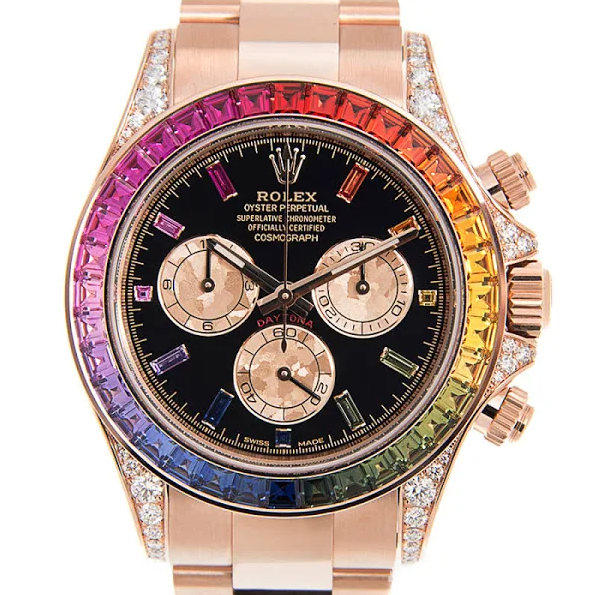Rolex Rainbow Sapphire Daytona Chronograph Automatic Chronometer Diamond Black Dial Unisex Watch